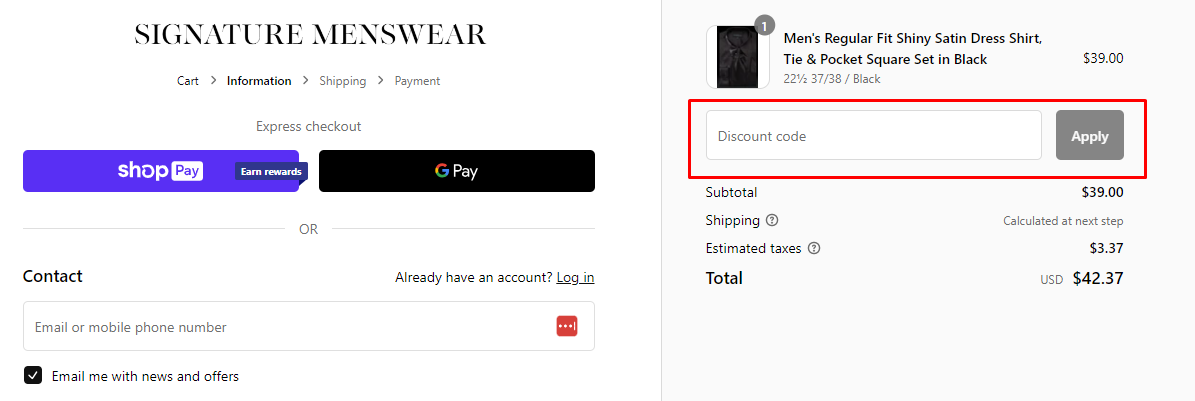 How do I use my Signature Menswear discount code?