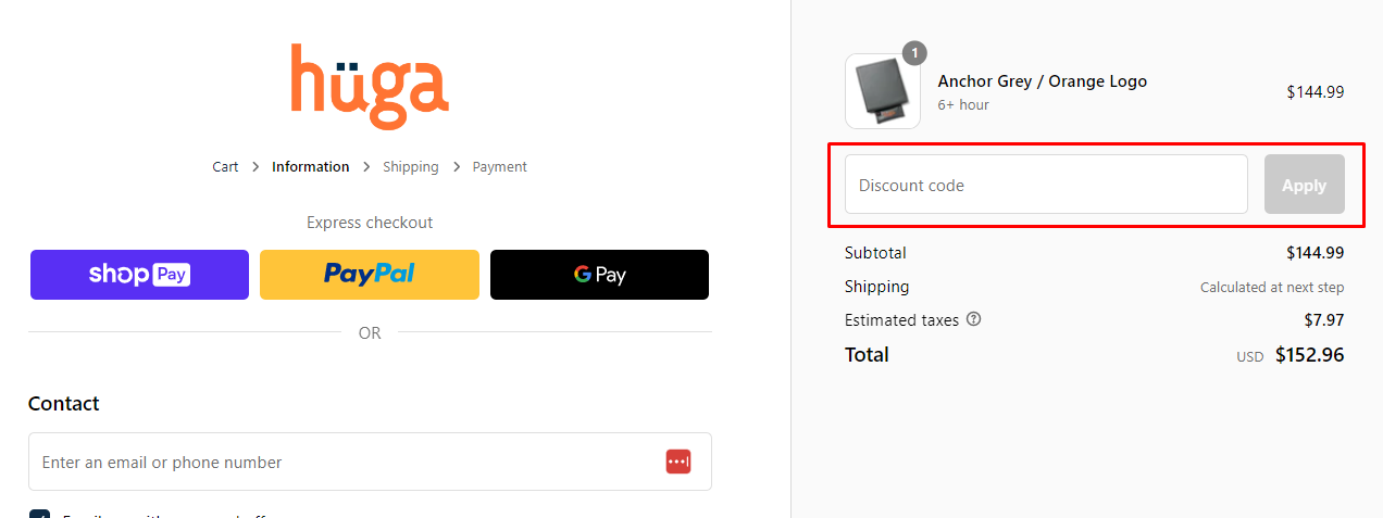 How do I use my huga discount code?