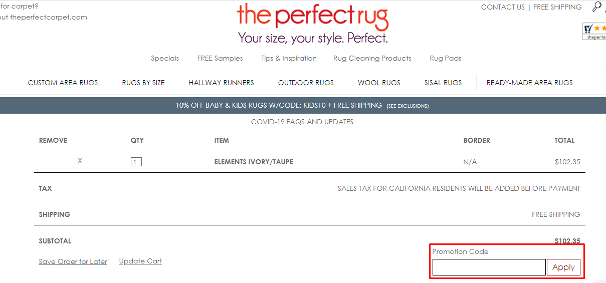 How do I use my The Perfect Rug promotion code?