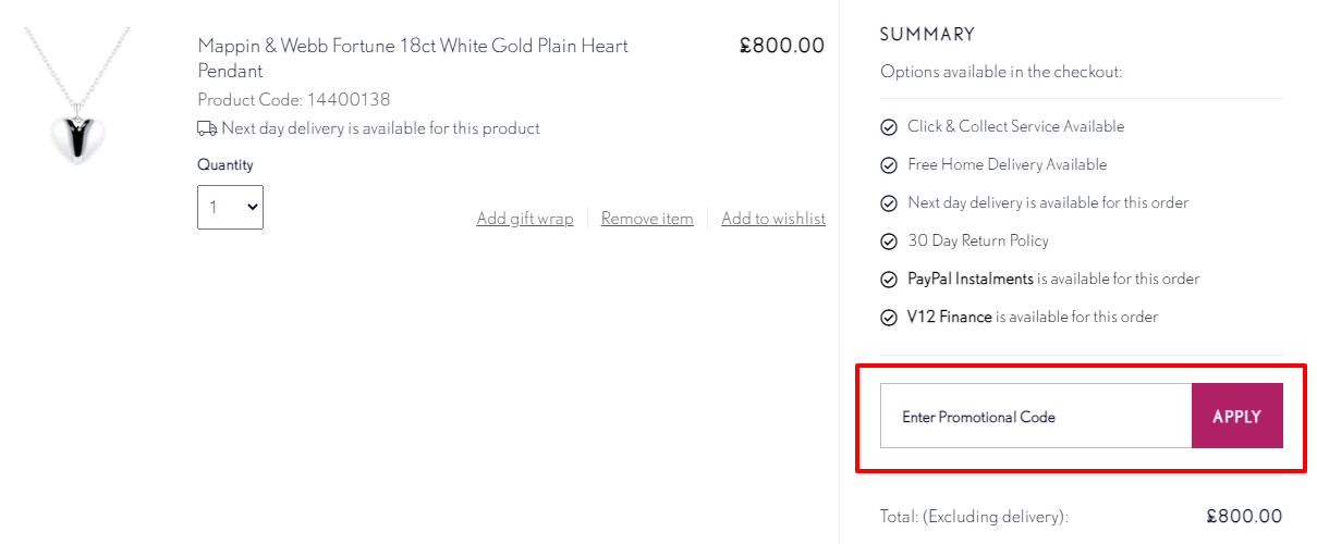 Mappin & Webb Checkout