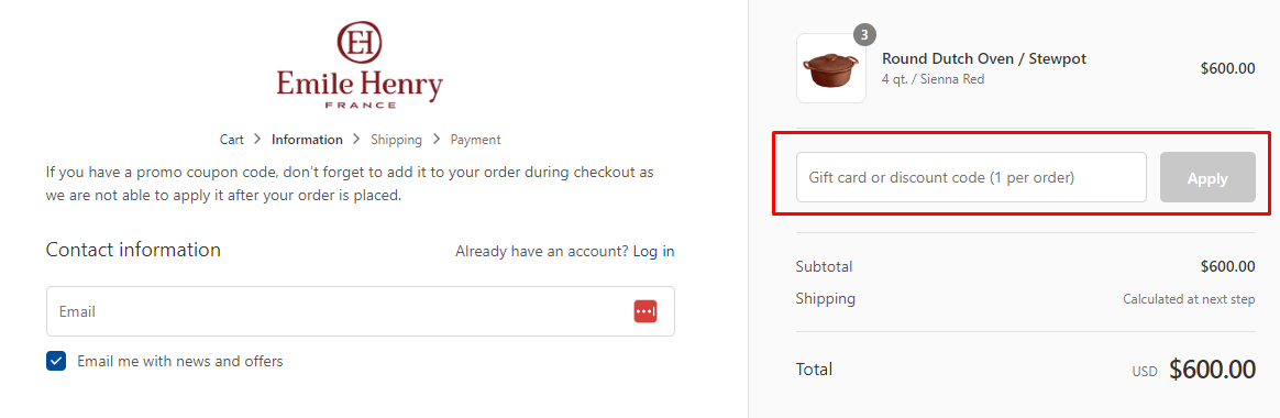How do I use my Emile Henry discount code?