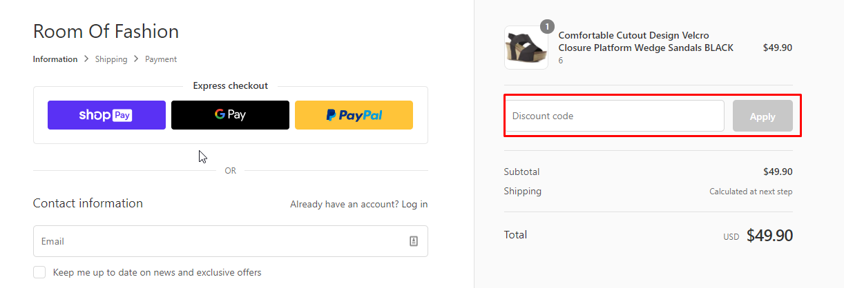How do I use my Room Of Fashion discount code?