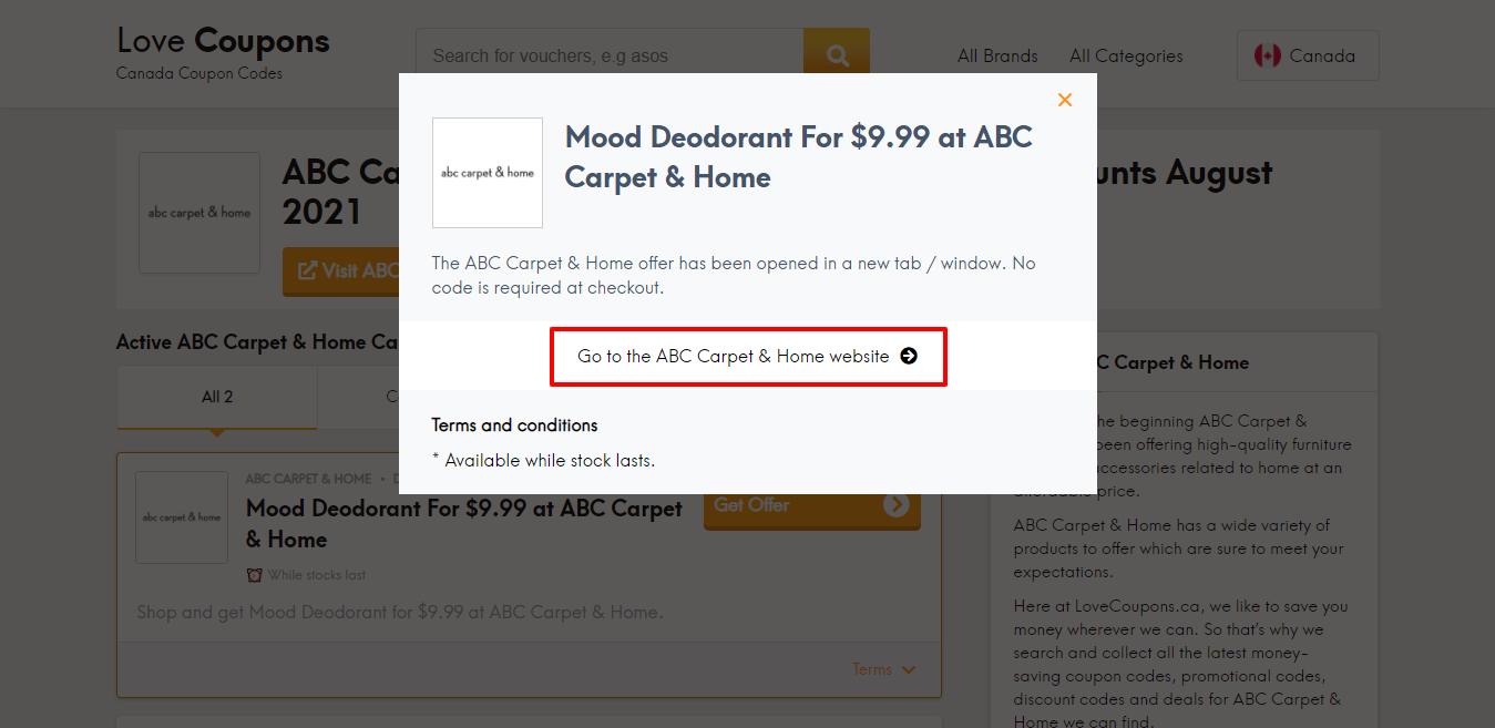 ABC Carpet & Home website