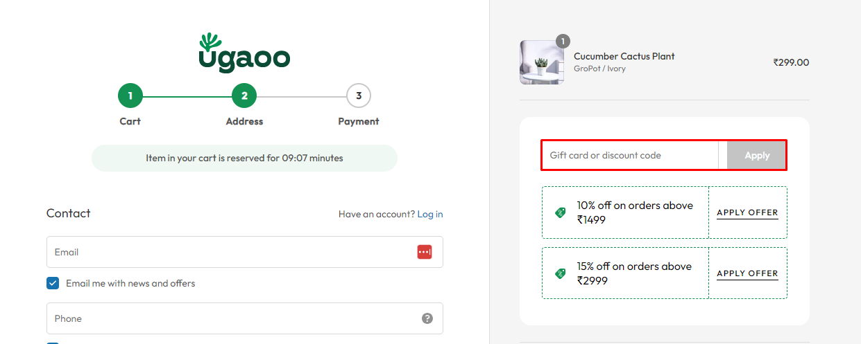How do I use my Ugaoo discount code?