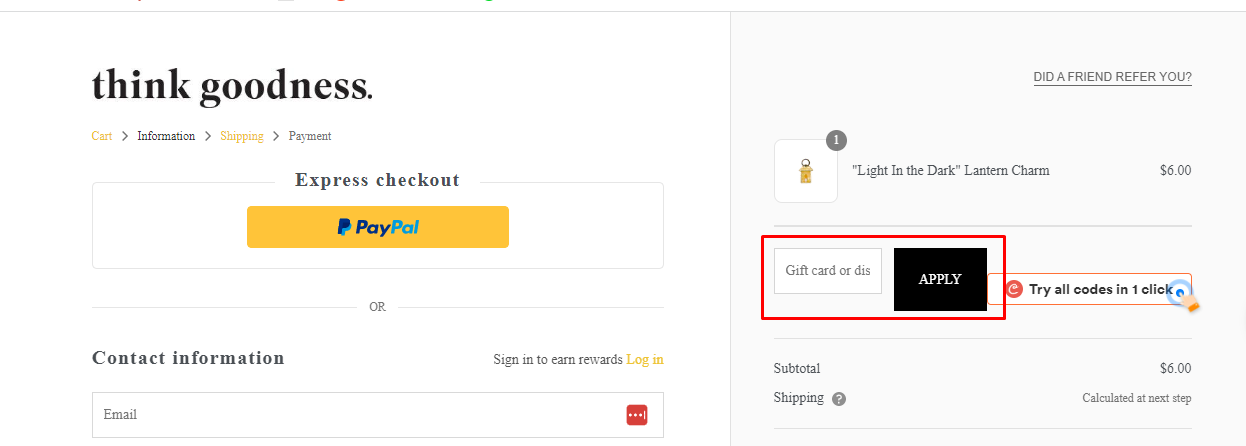 How do I use my Think Goodness discount code?