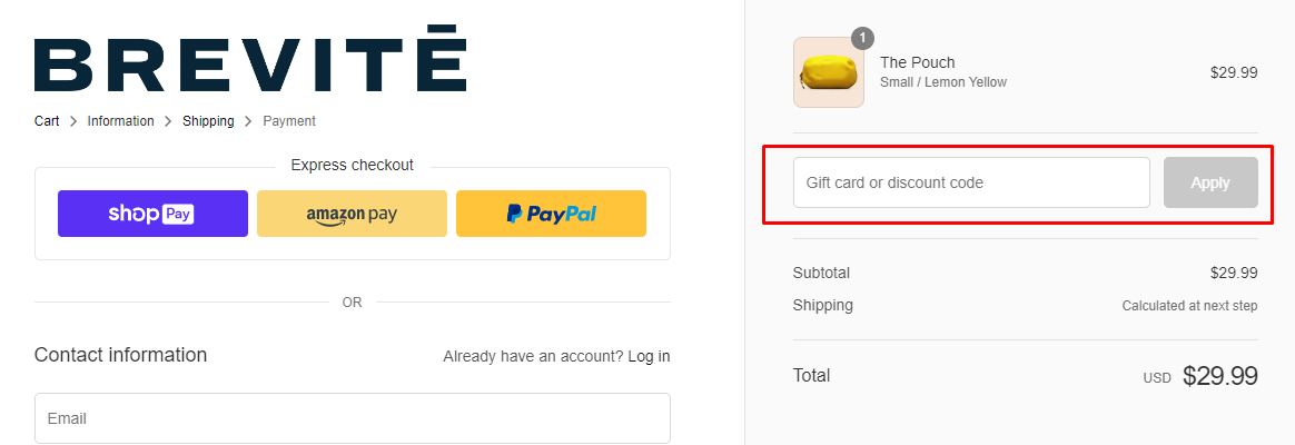 How do I use my BREVITE discount code?