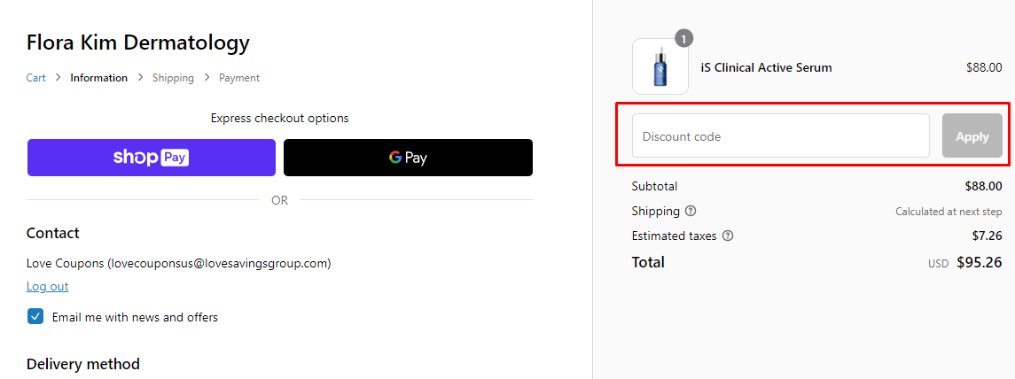 How do I use my Flora Kim Dermatology discount code?