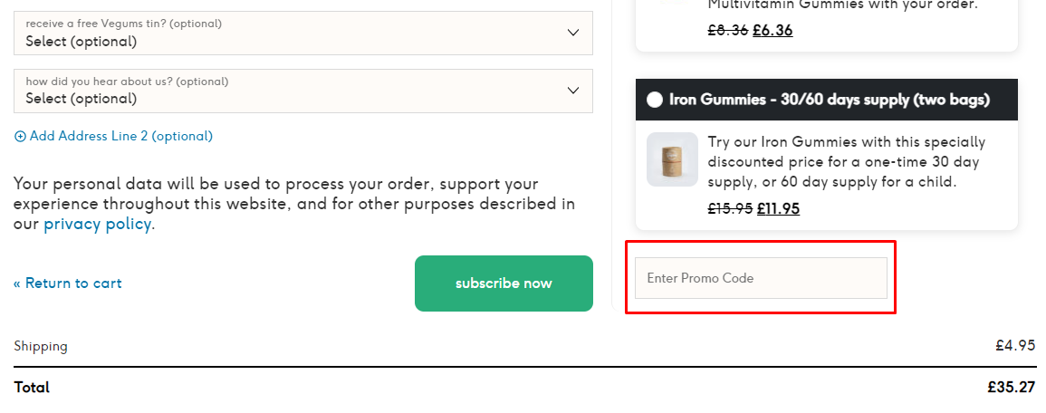 How do I use my Vegums promo code?