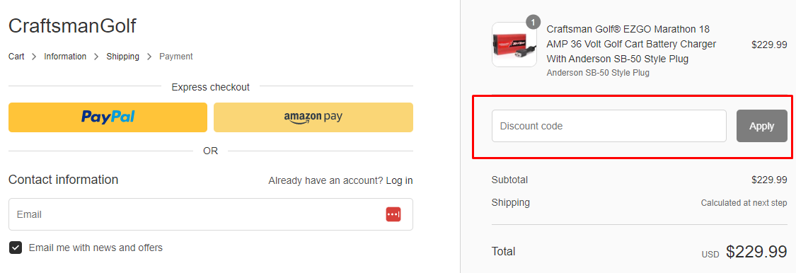 How do I use my Craftsman Golf discount code?