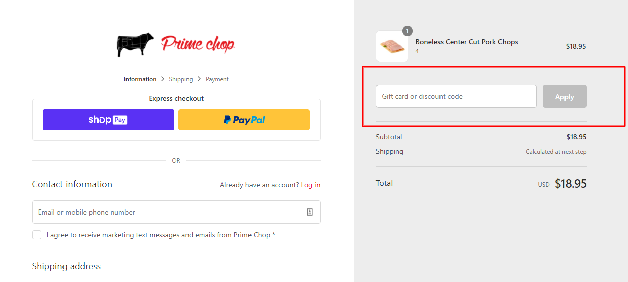 How do I use my Prime Chop discount code?