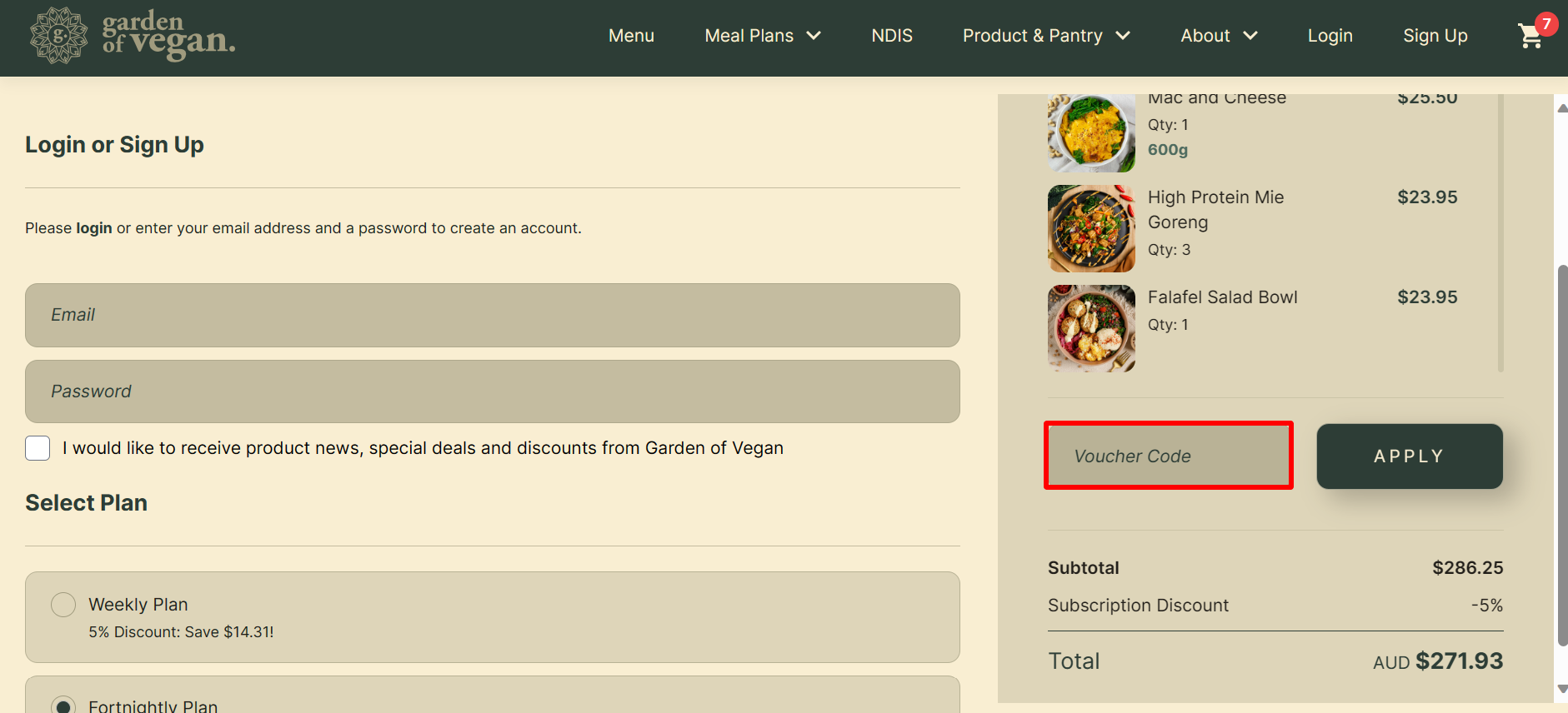The brand checkout page with where to add the Garden of Goodness  discount code highlighted with a red box