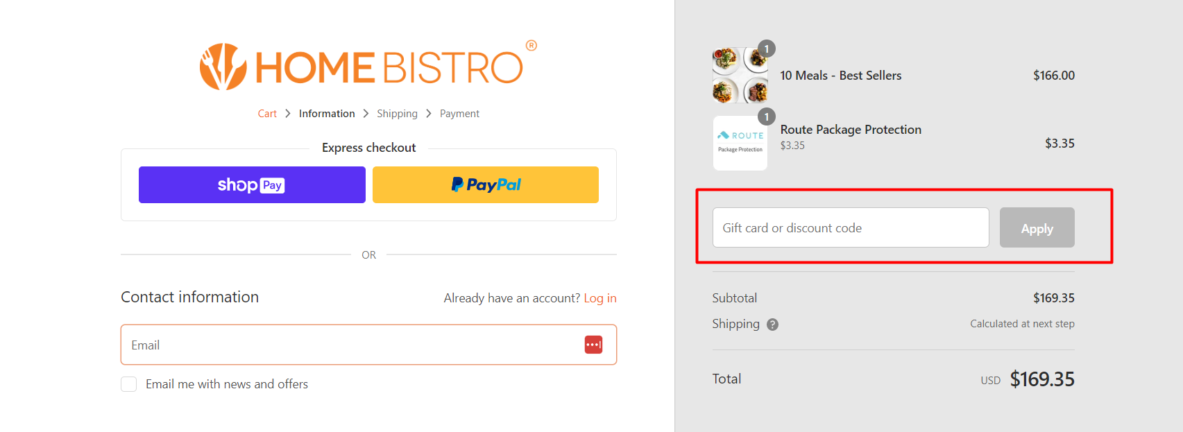 How do I use my Home Bistro discount code?