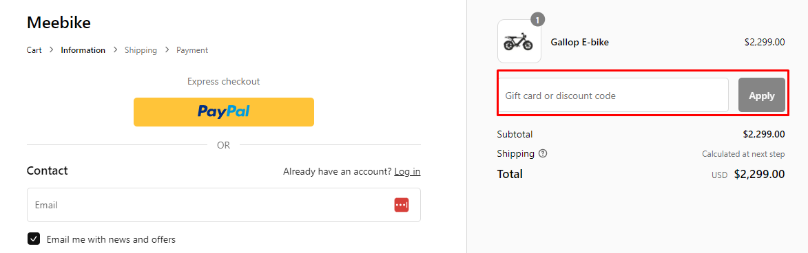 How do I use my MEEBIKE discount code?