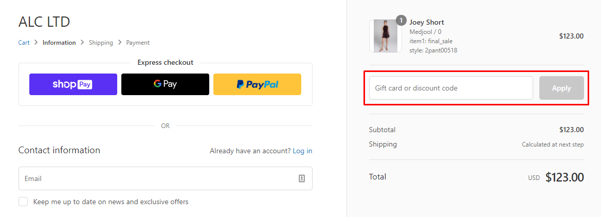 How do I use my A.L.C. discount code?