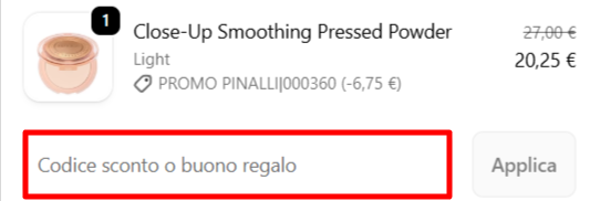 carrello del sito ufficiale Pinalli dove poter inserire un codice sconto Pinalli valido