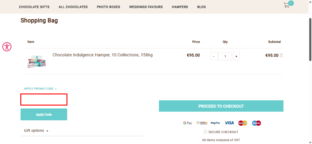 Lily O'Brien's discount code place highlighted by a red box