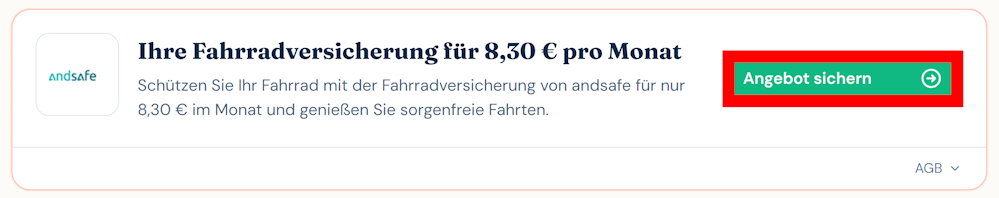Angaben zu einem Angebot für andsafe mit rotmarkiertem grünen Button