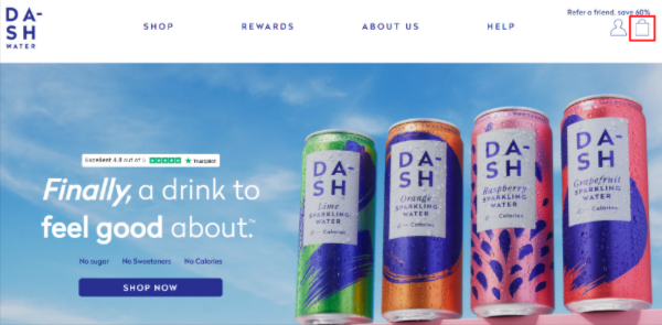 The Dash Water shopping page and the different flavours they have