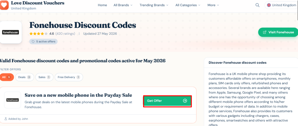 The page where you click and get an offer