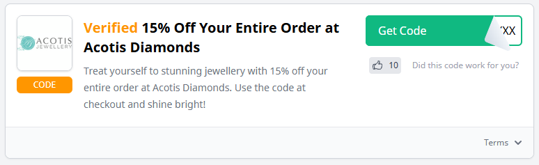 A Acotis Diamonds voucher code with "Get Code" highlighted in a red box.