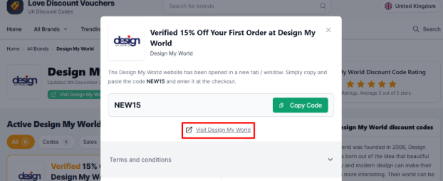 The highlighted red box shows the link to the Design My World website