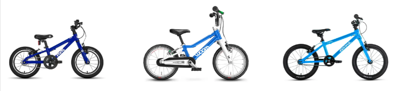 three of the bike club bikes for kids in different age sizes
