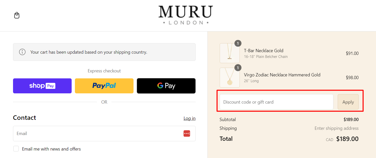 How do I use my Muru Jewellery discount code?