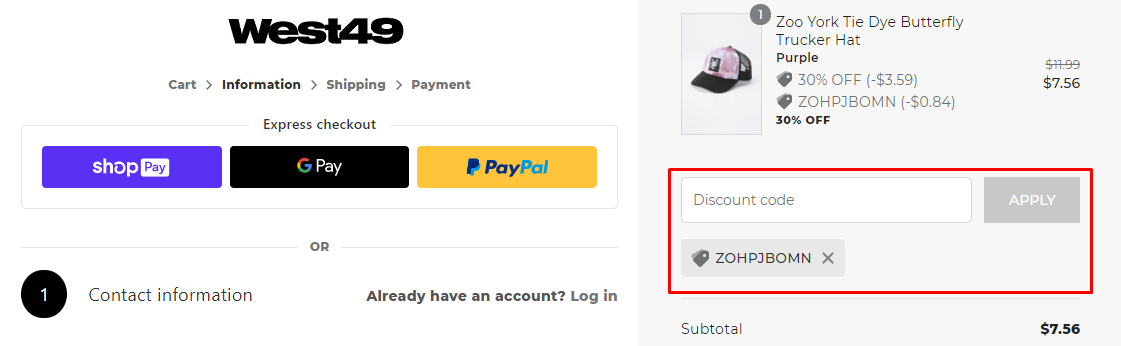How do I use my West49 discount code?