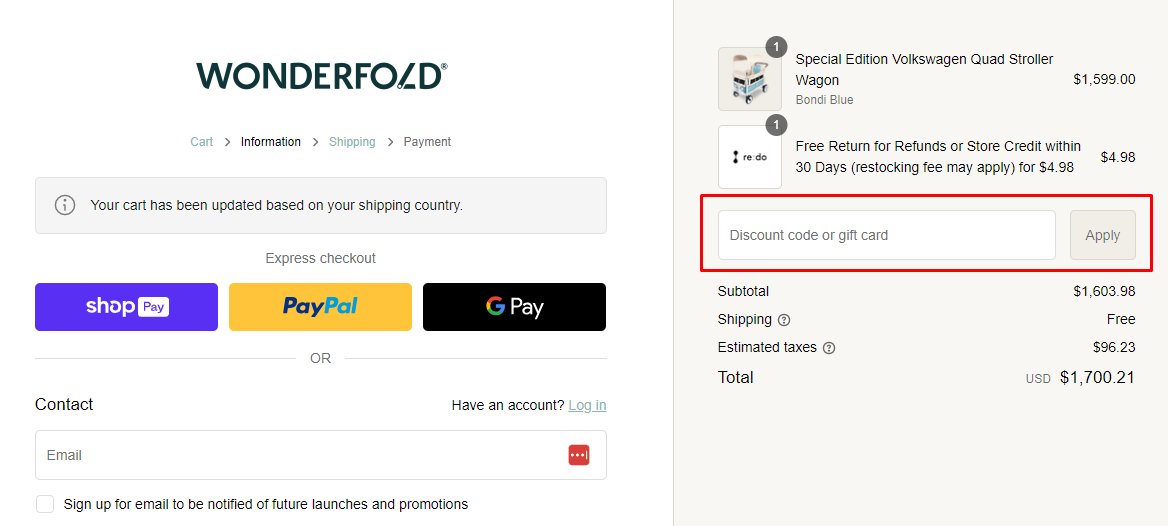 How do I use my WonderFold coupon code?