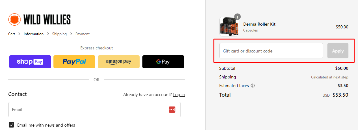 How do I use my Wild Willies discount code?