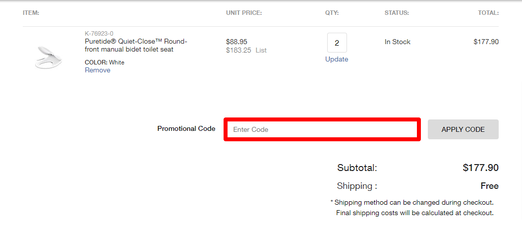 Kohler promo code