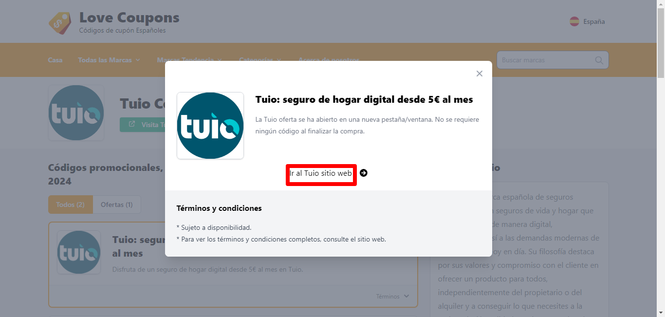 Cuadro mostrado sobre un fondo oscuro de una oferta de Tuio enseñando los términos y condiciones