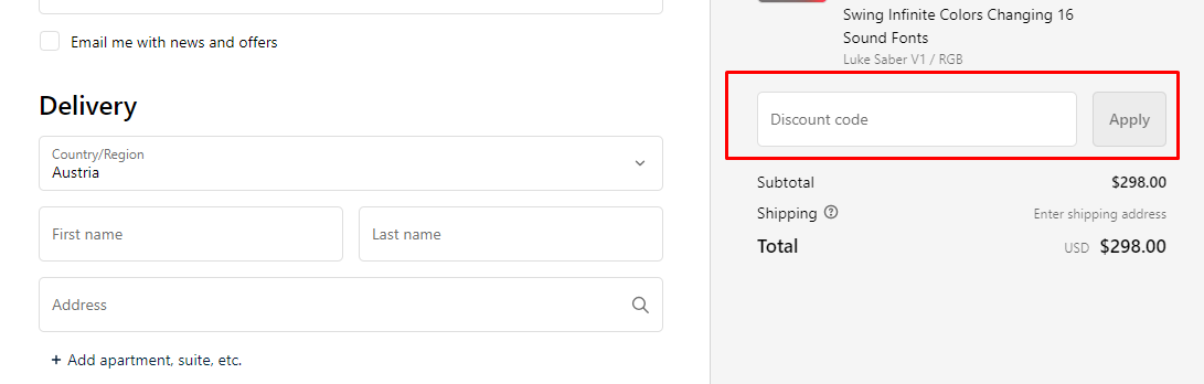 How do I use my Saber Custom discount code?