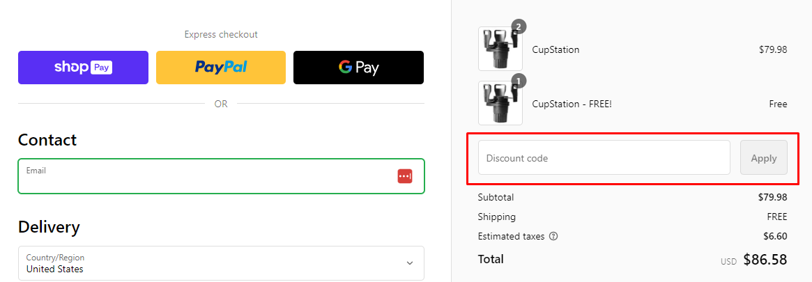 How do I use my CupStation discount code?