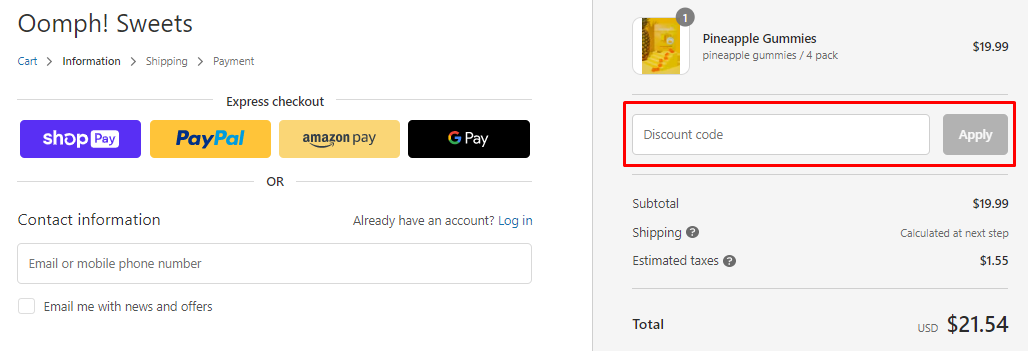How do I use my Oomph Sweets discount code?