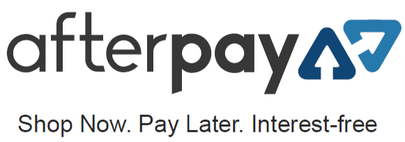 On a white background, the Afterpay logo symbolizes buy now, pay later with interest-free