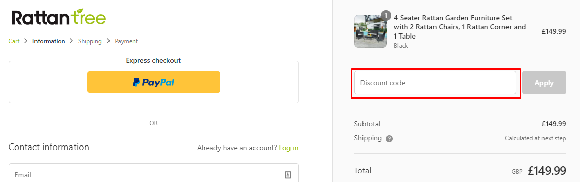 How do I use my Rattan Tree discount code?