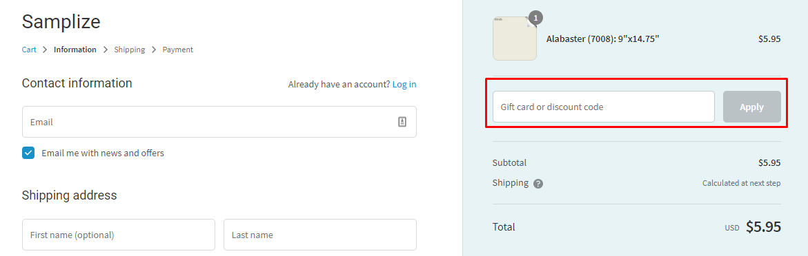 How do I use my Samplize discount code?