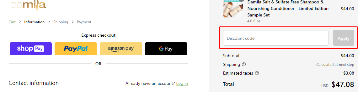 How do I use my Damila discount code?