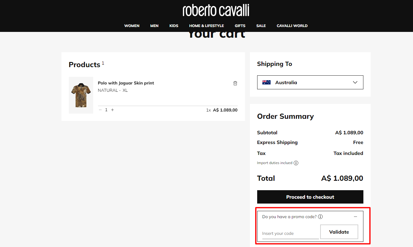 How do I use my Roberto Cavalli promo code?