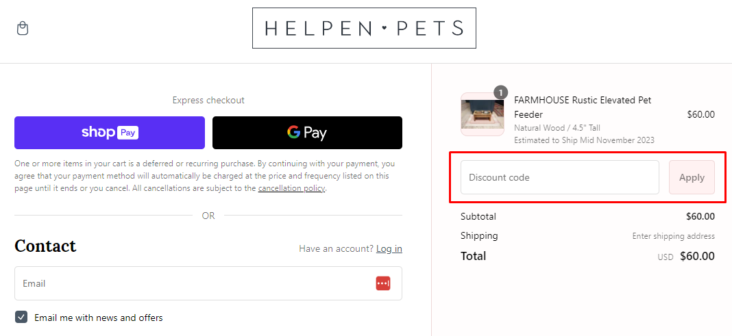 How do I use my Helpen Pets discount code?