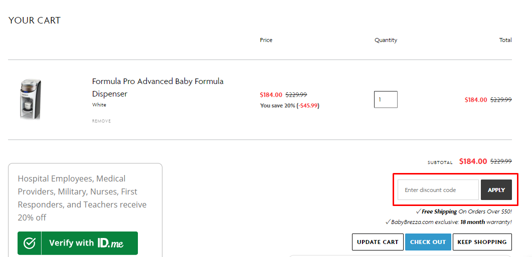 How do I use my babybrezza discount code?