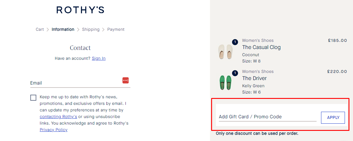 How do I use my Rothy’s promo code?