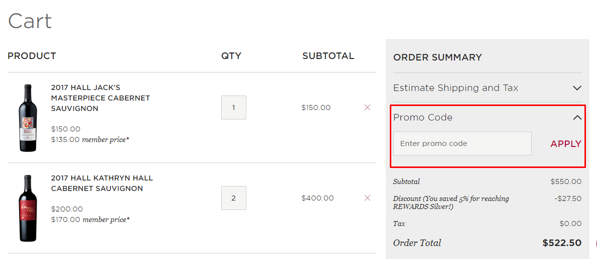 How do I use my HALL Wines promo code?