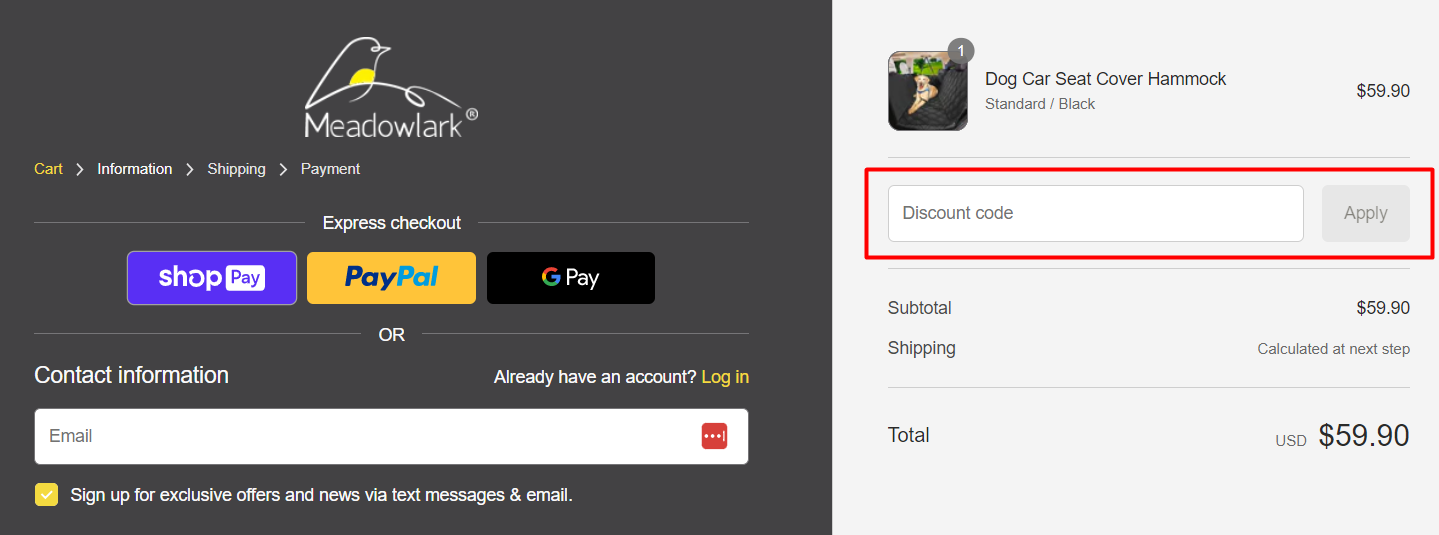 How do I use my Meadowlark discount code?