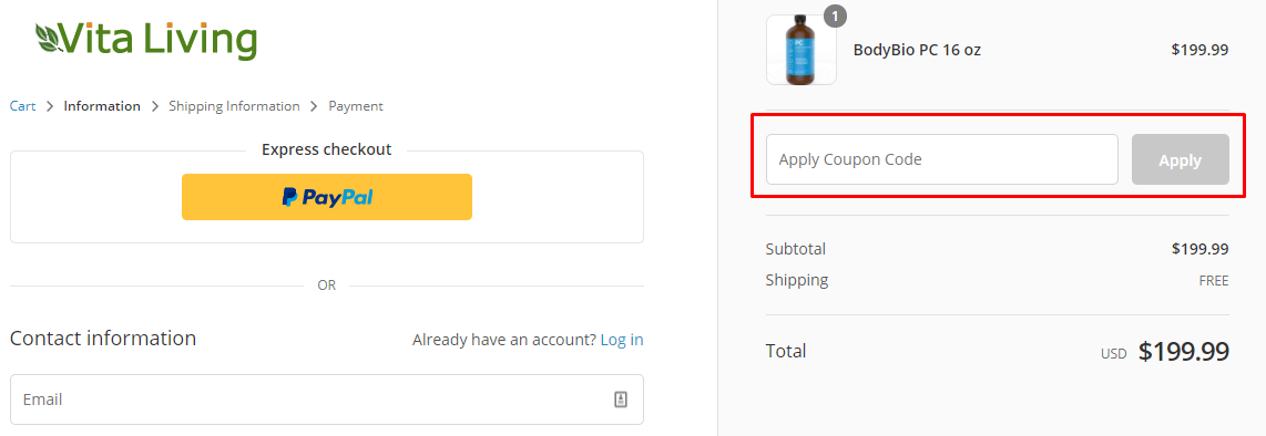 How do I use my Vita Living coupon code?