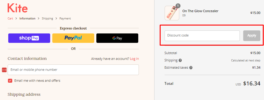 How do I use my Kite Beauty discount code?