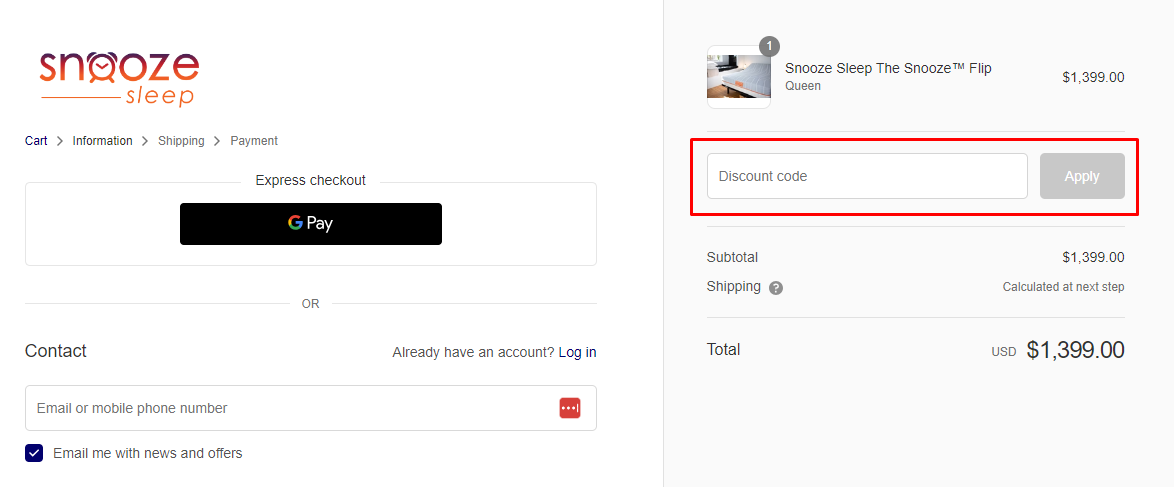 How do I use my Snooze Sleep discount code?