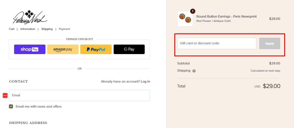 How do I use my Patricia Nash coupon code?