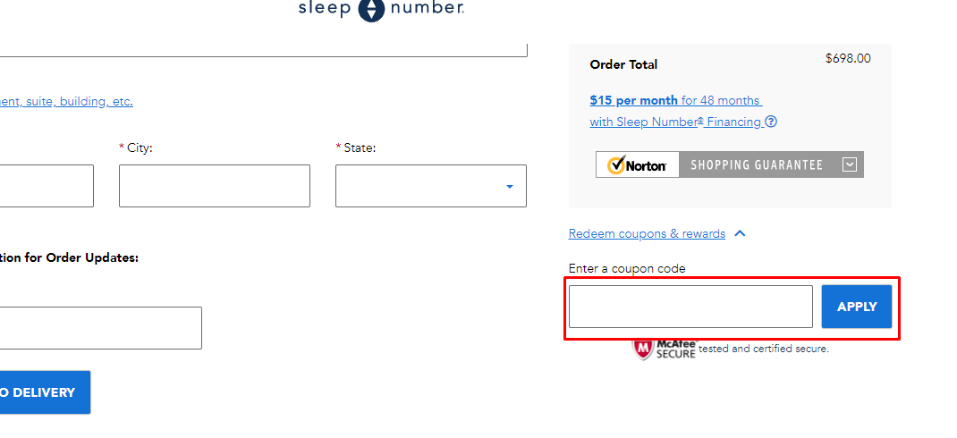 How do I use my Sleep Number coupon code?